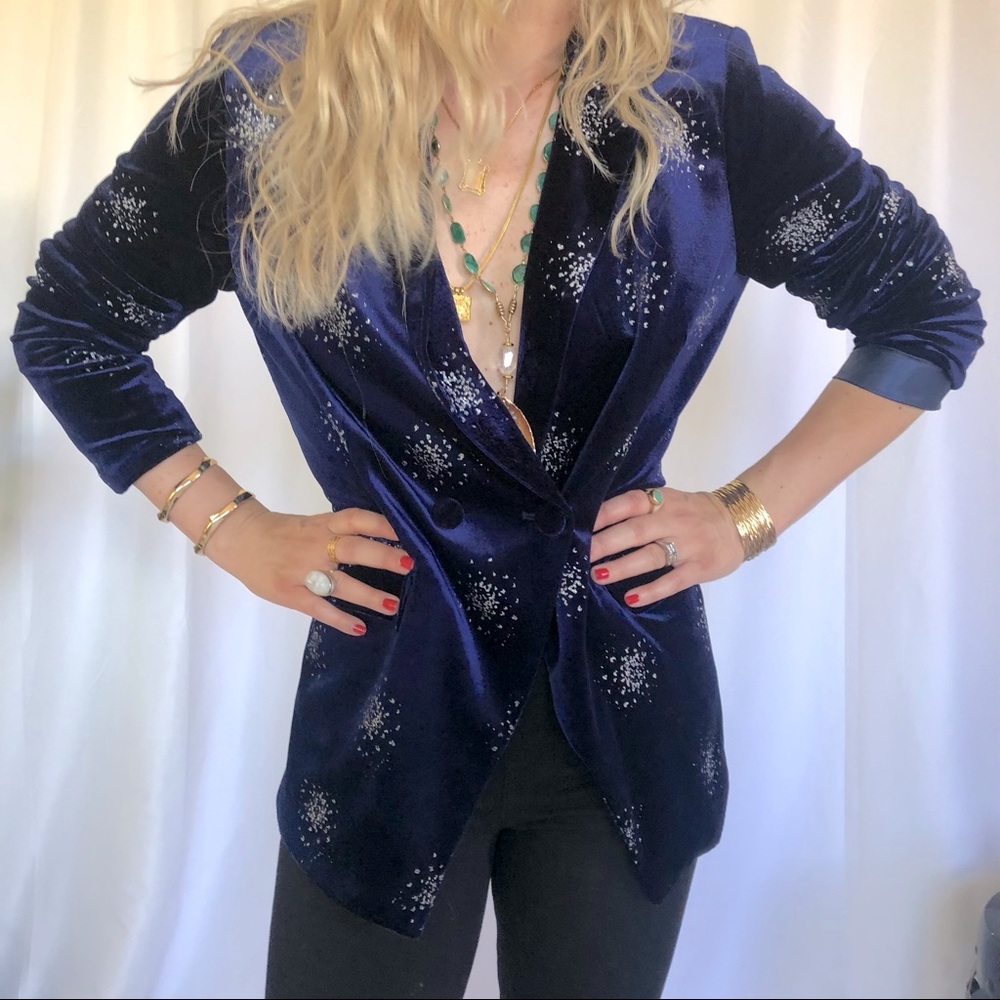 Never Fully Dressed Navy Velvet Embellished Blazer